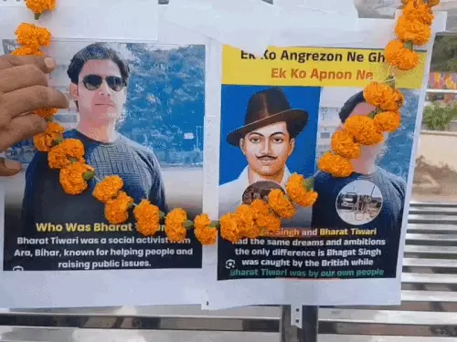 भरत तिवारी एनकाउंटर मामले को लेकर अलवर में प्रदर्शन: श्रद्धांजलि देकर निष्पक्ष जांच की मांग, बोले- सरेंडर के बाद किया गया एनकाउंटर