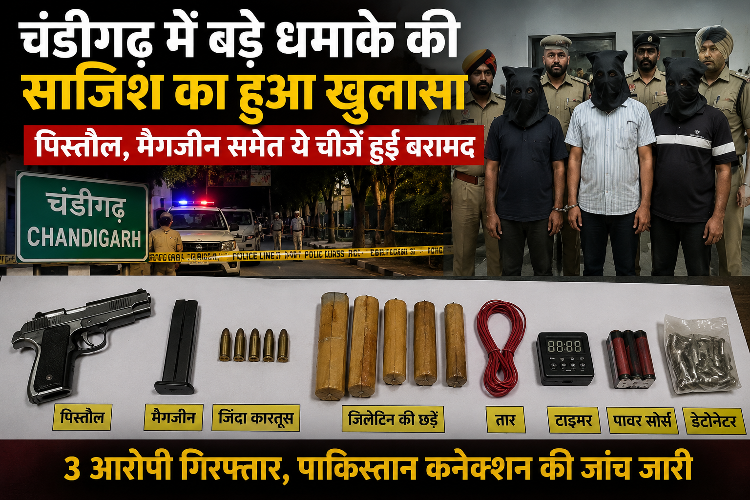 चंडीगढ़ में बड़े धमाके की साजिश का हुआ खुलासा, पिस्तौल, मैगजीन समेत ये चीजें हुई बरामद
